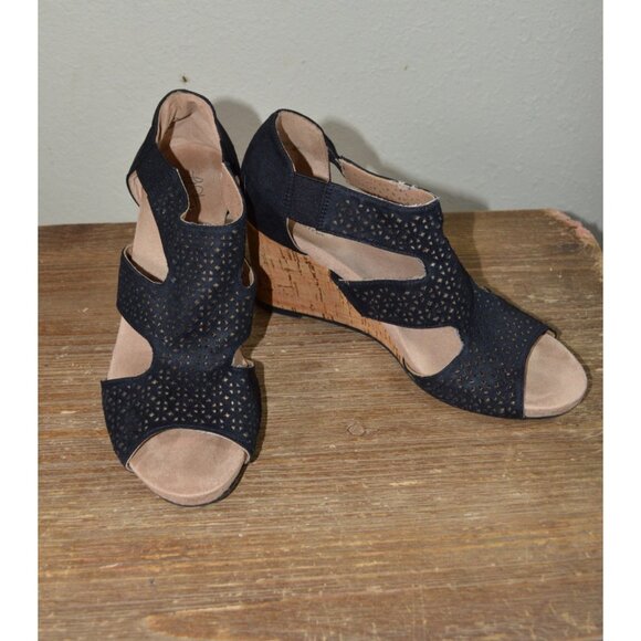 Life Stride Women’s Heidi Slip On Cork Wedge Open Toe Sandals Black Size 9M - Picture 1 of 8